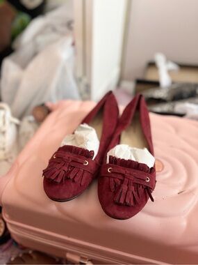 Faded Glory Burgundy Suede Tassel Fringe Loafers